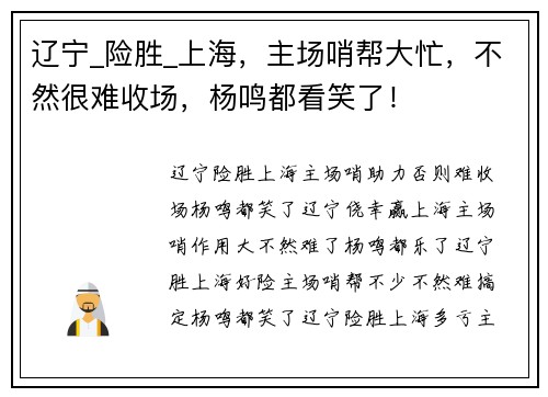 辽宁_险胜_上海，主场哨帮大忙，不然很难收场，杨鸣都看笑了！