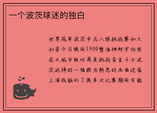一个波茨球迷的独白